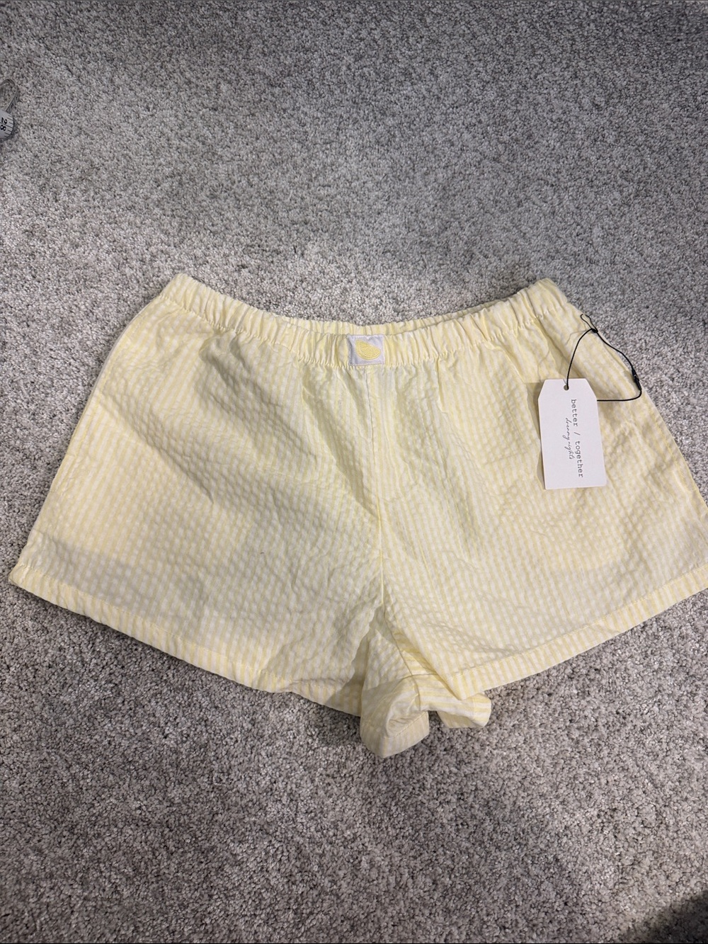Better Together Yellow & White Striped Seersucker Shorts with Lemon Patch